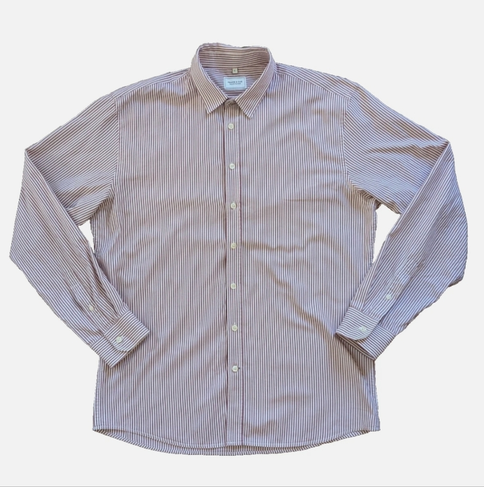 Frank & Oak Burgundy and White Striped Button Down Shirt Large